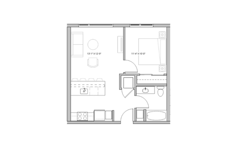 a floor plan of a small apartment with a bedroom and a living room